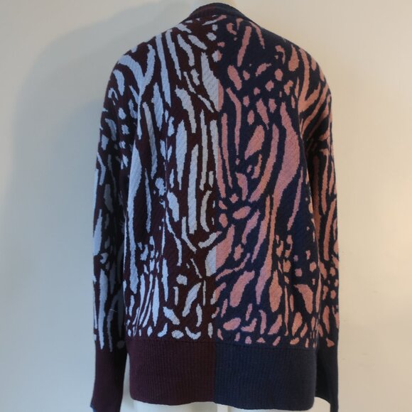 Women Alivia Blue Pink Leopard Alpaca Wool Knit V-Neck Cardigan Sweater L - Picture 7 of 10